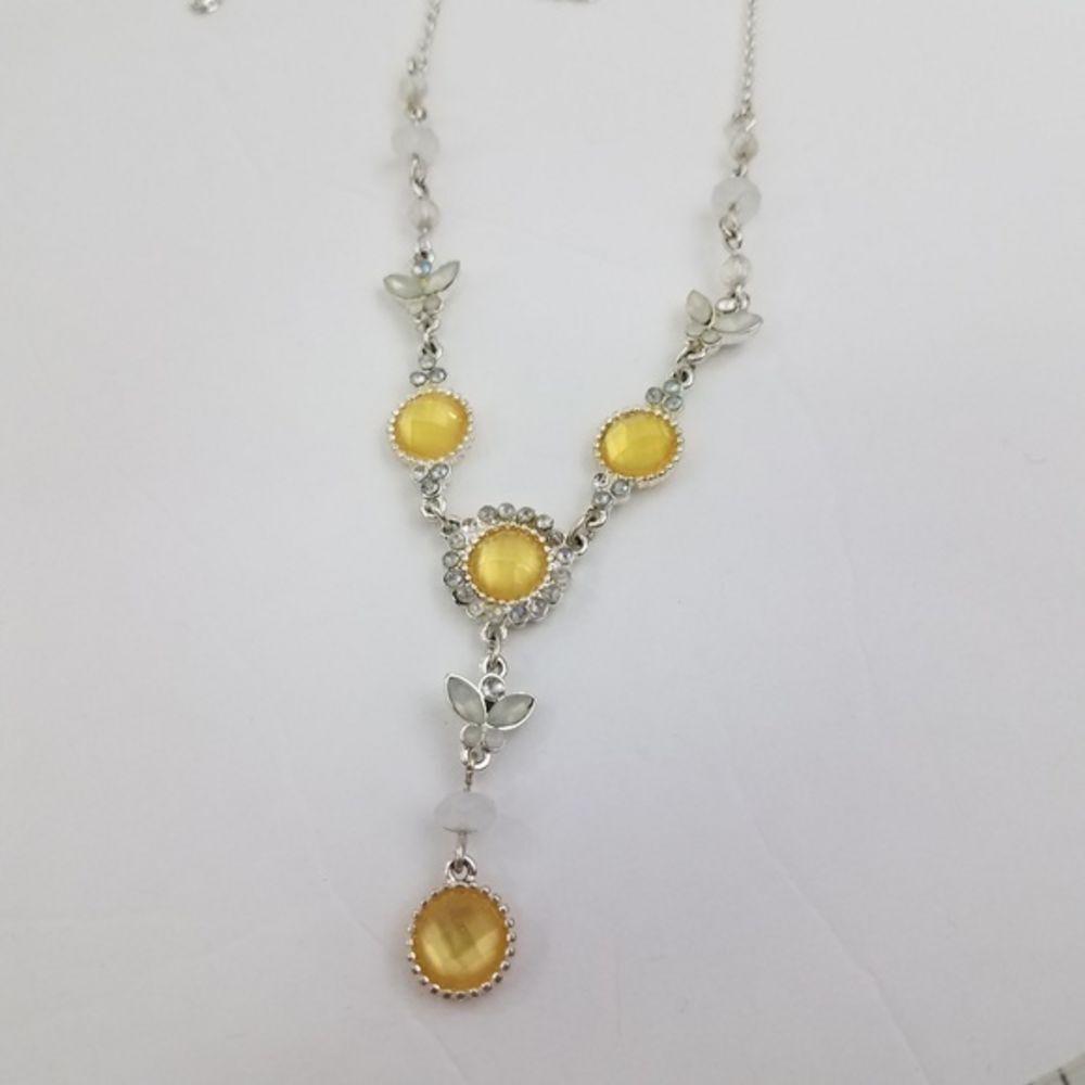 Yellow Floral Butterfly Necklace 1920 20s Art‎ Nouv